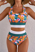 Dearlove Green Floral Print Racerback Cutout High Waist 2pcs Bikini