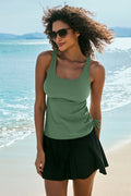 Mist Green Scoop Neck Adjustable Tankini and Matching Skort Bathing Suit